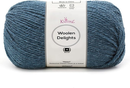 Woolen Delights Soft Wool Yarn for Crocheting, 3-Pack (522Yds / 300G), Free Patterns - #4 Medium Aran/Heavy Worsted Weight Wool Yarn for Knitting - Slate Blue