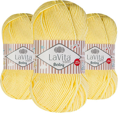 LaVita Baby Premium Anti-Pill Acrylic Yarn - 820 Yards, 3 x 3.5 oz - Warm, Airy Fiber with Silky Texture - Oeko-TEX Certified, Durable, Lightweight, Long-Lasting, Solid Pastel Colors - 3 Skeins Pack