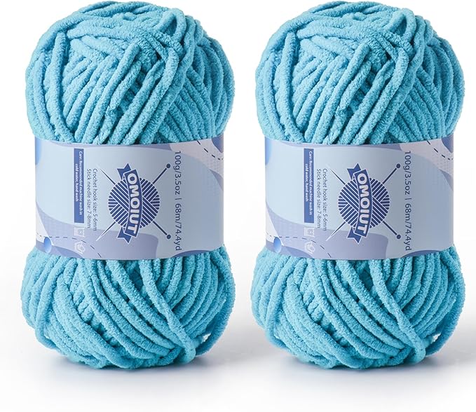 Chunky Chenille Yarn for Crocheting，Baby Yarn for Crocheting Soft Blankets，Bulky Yarns for Crochet Amigurumi，2×100g (2×74.3yds) Fluffy Velvet Yarns for Hand Knitting (2 Blue)