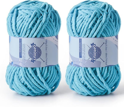 Chunky Chenille Yarn for Crocheting，Baby Yarn for Crocheting Soft Blankets，Bulky Yarns for Crochet Amigurumi，2×100g (2×74.3yds) Fluffy Velvet Yarns for Hand Knitting (2 Blue)