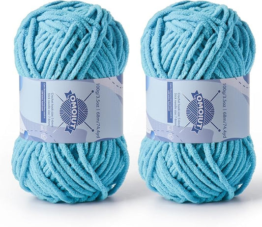 Chunky Chenille Yarn for Crocheting，Baby Yarn for Crocheting Soft Blankets，Bulky Yarns for Crochet Amigurumi，2×100g (2×74.3yds) Fluffy Velvet Yarns for Hand Knitting (2 Blue)
