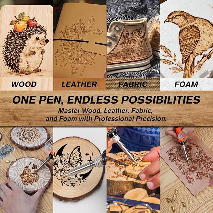 K KERNOWO Wood Burning Kit - 81Pcs All-in-One Wood Burning Tool Pen Adjustable Temperature Wood Burner Kit Crafts Gifts for Adults & Teens, Woodburning Kits for Beginner Pyrography