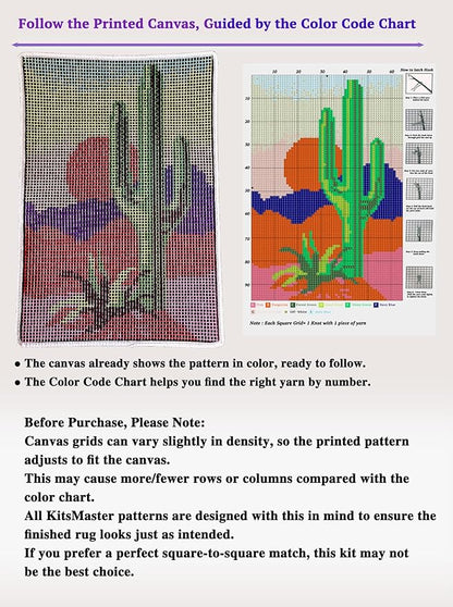 KitsMaster Latch Hook Kits, Beginner-Friendly Rug Making Craft Set, Perfect Craft Gift | Latch Hook Craft for Home Décor, Gifts & Relaxation, 23.6''x15.8'' (Sunset Cactus)