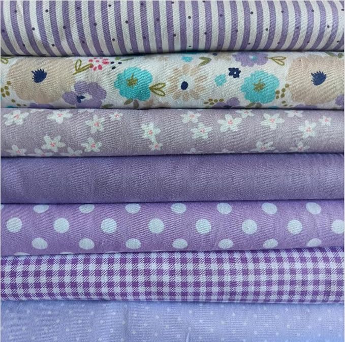 7Pcs 9.8"*9.8"(25cm*25cm) Cotton Fabric DIY Making Supplies Quilting Patchwork Fabric Fat Quarter Bundles DIY for Quilting Cotton Patchwork Cushions (Purple Flowers, 25 * 25cm)