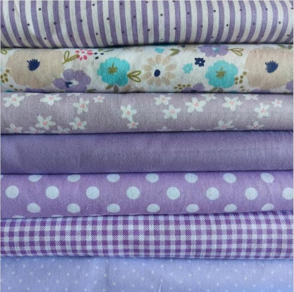7Pcs 9.8"*9.8"(25cm*25cm) Cotton Fabric DIY Making Supplies Quilting Patchwork Fabric Fat Quarter Bundles DIY for Quilting Cotton Patchwork Cushions (Purple Flowers, 25 * 25cm)