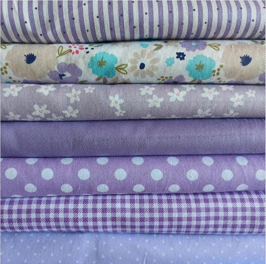 7Pcs 20" x 20" Cotton Fabric DIY Making Supplies Quilting Patchwork Fabric Fat Quarter Bundles DIY for Quilting Cotton Patchwork Cushions (Flowers Purple, 20" x 20")