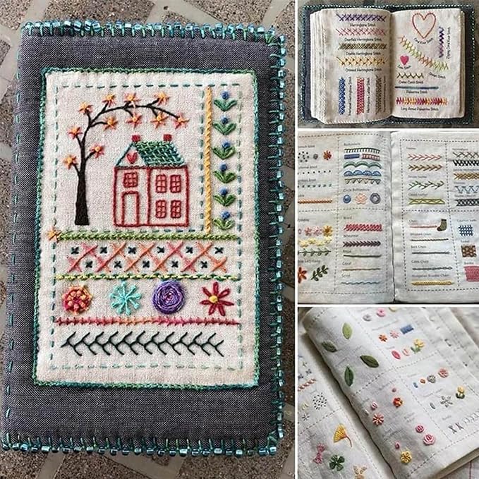 Embroidery Stitch Book Kit - Beginner Embroidery kit for Adults Portable All-in-One Hand Embroidery Book - 106 Patterns with Tools & Tutorials & 86 PCS Beginner Embroidery Kit