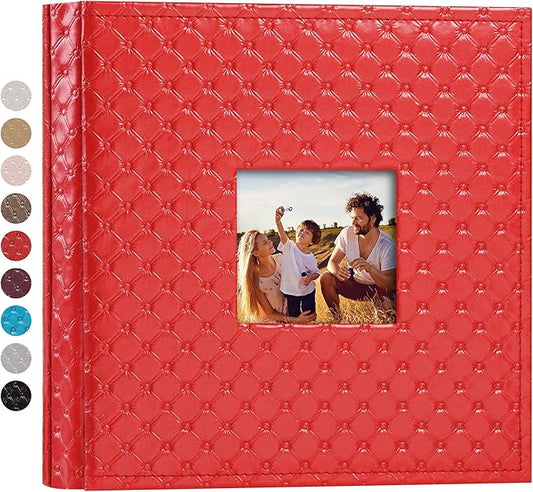 Mublalbum Small Photo Album 4x6 200 Photos Leather Cover Picture Book with Horizontal Pockets for Baby Wedding Anniversary and Family (Red)