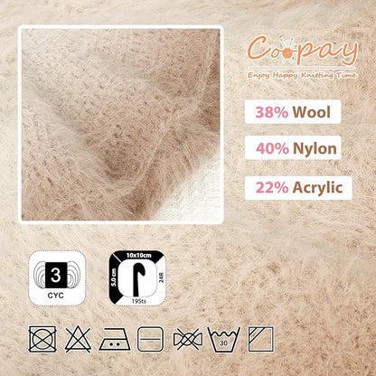 Coopay Ombre Yarn for Crocheting and Knitting - 4 Pack Dual Gradient Yarn Cake with Plush of 100g/3.52oz - 190m/207yds - 38% Wool, 40% Nylon, 22% Acrylic for Sweaters, Hats, Scarves (Mocha)
