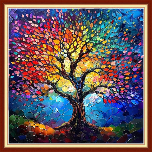 Joyhoor Stamped Cross Stitch Kits for Beginners Needlepoint Kits for Adults Embroidery Kits 11CT Counted Cross Stitch Kits Printed Embroidery Pattern-Luminous Tree 18x18 inchs