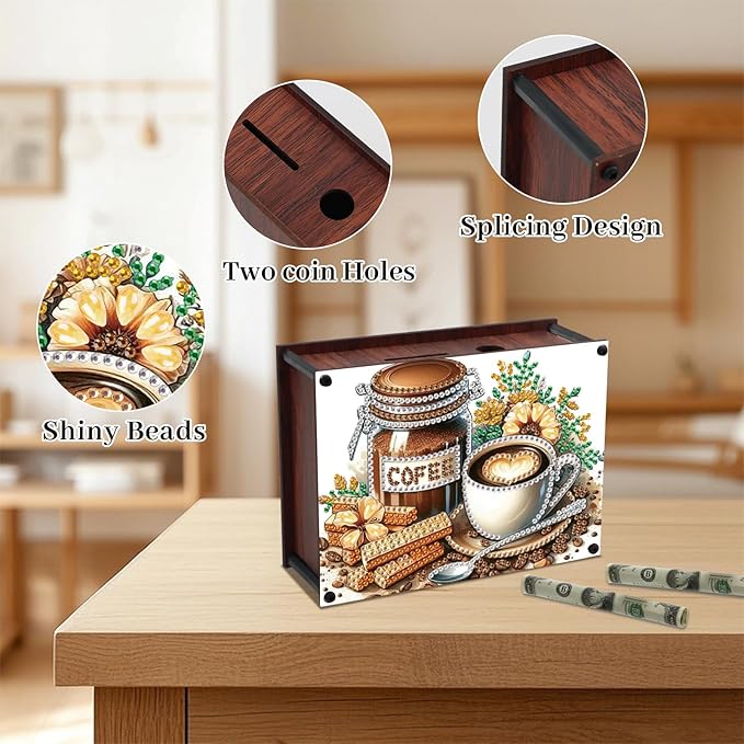 DIY Diamond Painting Money Box Kit, Afternoon Tea Adult 5D Diamond Art Money Box, Creative Coin Diamond Art Storage Jar, Suitable for Birthdays, Christmas, Home Decor Handicraft Gifts