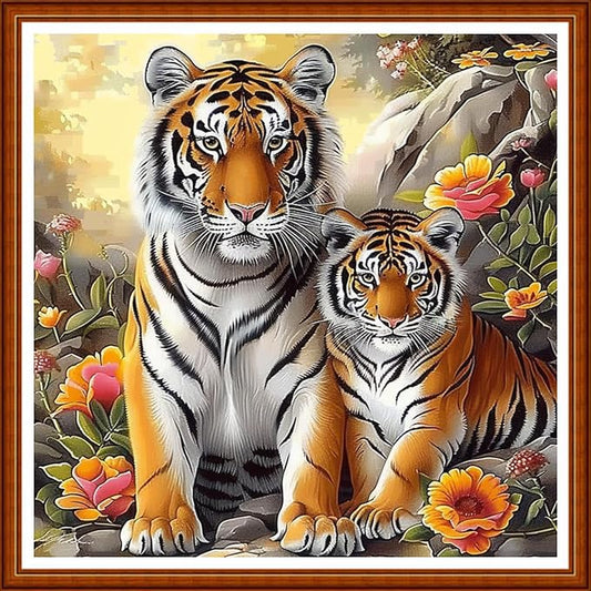 Joyhoor Stamped Cross Stitch Kits for Beginners Needlepoint Kits for Adults Embroidery Kits 11CT Counted Cross Stitch Kits Printed Embroidery Pattern- Forest Tiger 18x18 inchs