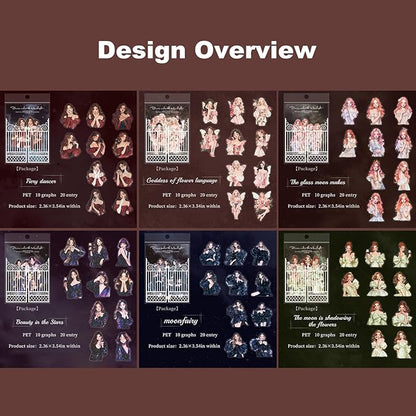 AuriicLeaf Elegant Girl PET Sticker Set, 120PCS Vintage Fashion Girl Stickers with Silver Accents for Scrapbooking Journaling DIY Crafts Art Supplies
