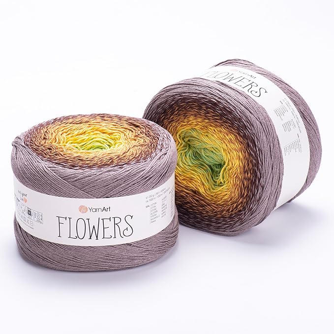 2 Skein/Pack Yarnart Flowers Gradient Yarn, Each Ball 8.8 Oz (250gr) / 1094 Yards (1000m), 55% Cotton 45% Acrylic, Superfine Fingering Weight for Knitting and Crochet, 317 - Brown