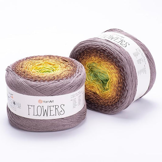 2 Skein/Pack Yarnart Flowers Gradient Yarn, Each Ball 8.8 Oz (250gr) / 1094 Yards (1000m), 55% Cotton 45% Acrylic, Superfine Fingering Weight for Knitting and Crochet, 317 - Brown