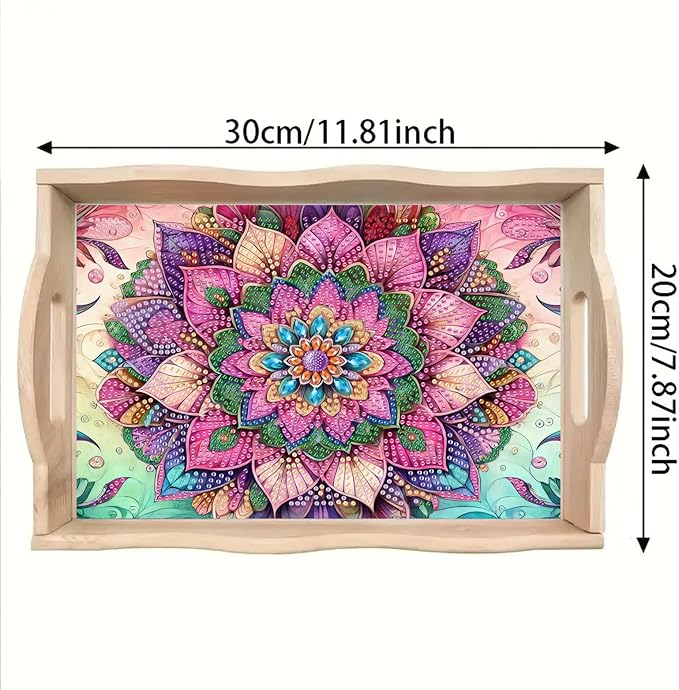 DoxQcs DIY Diamond Art Wooden Tray Kit Easter Food Tray with Handle Diamond Painted Table Decoration Tray for Breakfast Bar Dinner Table Diamond Art Painting for Beginners-#18-Mandala