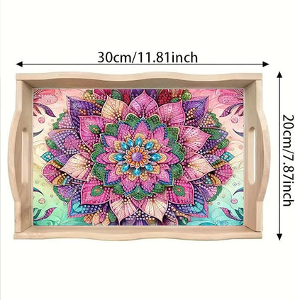 DoxQcs DIY Diamond Art Wooden Tray Kit Easter Food Tray with Handle Diamond Painted Table Decoration Tray for Breakfast Bar Dinner Table Diamond Art Painting for Beginners-#18-Mandala