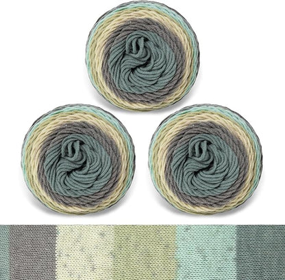 Franel Cotton Acrylic Yarn-45% Cotton 55% Acrylic, 3×100g, Misty Gray - Green Melody: Gray, Beige, Light Blue - Green, Perfect for Crocheting Knitting Scarves Shawls Blankets Gradient Variegated Yarn