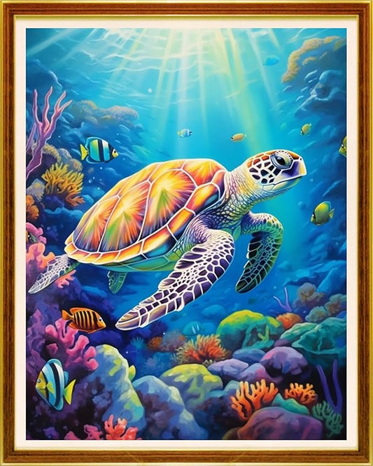 Joycasa Stamped Cross Stitch Kits for Beginners Full Range of Cross Stitching 11 CT Printed Cross Stitch Kit for Adults Cross-Stitch Patterns Needlepoint Kits-Underwater sea Turtle 16x20 inchs