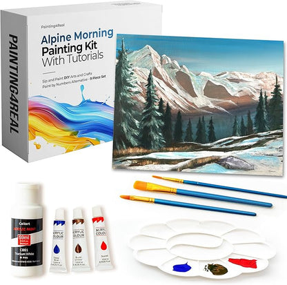 Painting4Real DIY Art Painting Kit for Adults – Learn to Paint Alpine Morning with Video Tutorials – 9 Pieces Acrylic Paint Set for Adults –Perfect Christmas Crafts & Holiday Gifts for Art Lovers