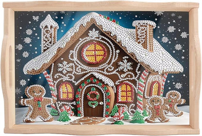 JZHYOAN Diamond Painting Trays for Adults, Special Brown House Creative Design, DIY Art Fruit Platters, Serving Tray for Party Supplies Home Decoration Serving Food Pantry Organization in Kitchen