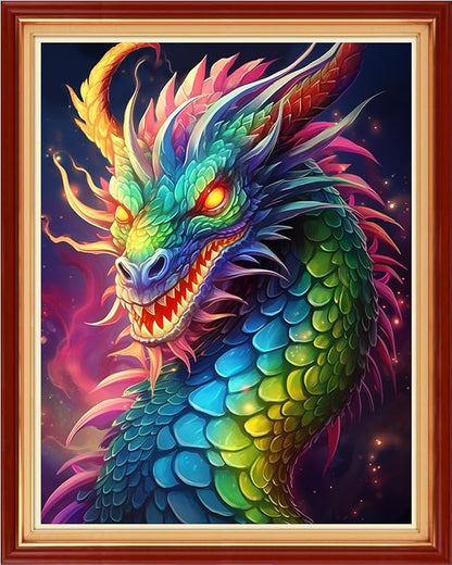 Foxhool Stamped Cross Stitch Kits,11CT Printed Cross Stitch Pattern Full Embroidery Kits for Beginner Needlepoint Kits-Colorful Dragon 16x20 inch