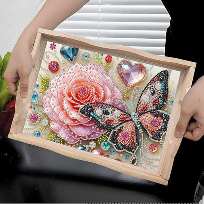 DIY Diamond Art Wooden Tray Kit With Handle, Painted Table Decoration for Breakfast, Bar Dinner Table, Gem Painting Art Set for Beginners-#31-Butterfly