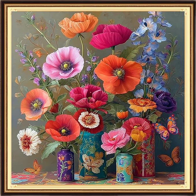 DMCVIVR Stamped Cross Stitch Kits for Adults Beginners Embroidery Kits 11CT Needlepoint Kits Cross Stitch Patterns Embroidery Patterns-Magic Flower Vase 18x18 inch
