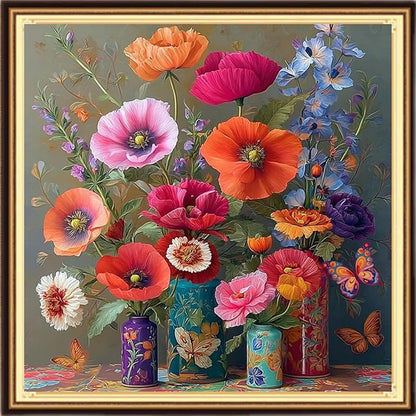DMCVIVR Stamped Cross Stitch Kits for Adults Beginners Embroidery Kits 11CT Needlepoint Kits Cross Stitch Patterns Embroidery Patterns-Magic Flower Vase 18x18 inch