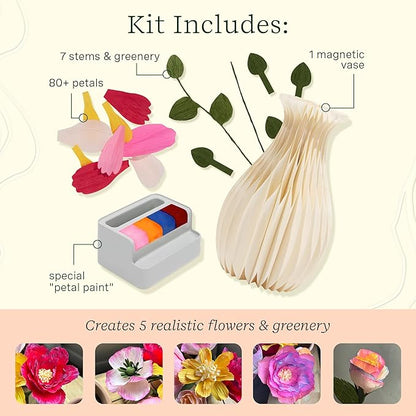 Lifelines FlowCrafts, Paper Flower Bouquet - Create a 5-Flower Bouquet with 80+ Petals, 2 Leafy Sprigs & Elegant Vase - Sensory Arts & Crafts Kit for Teens & Adults - Paper Decorations