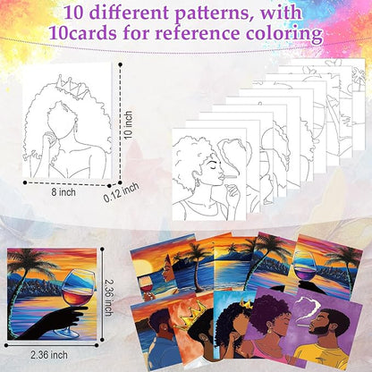 Ctosree 72 Pcs Lovely Couple Paint and Sip Kit for Adults 8'' x 10'' Pre Drawn Canvas for Painting DIY Pre Printed Canvas for Party Favor Afro Acrylic Painting Kit Wood Easel Brushes Date Night Bulk