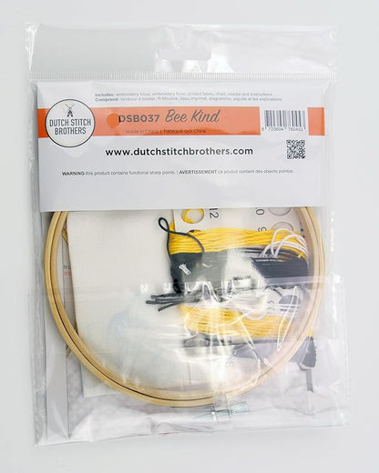 DUTCH STITCH BROTHERS Bee Kind Embroidery Starter Kit with Pattern and Instructions. Stamped Embroidery Kits with Embroidery Clothes with Pattern. 6" Embroidery Hoop