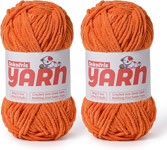 Plush Chunky Chenille Yarn for Crocheting, Soft Fluffy Velvet Yarn for Crocheting Amigurumi, Fuzzy Baby Blanket Knitting 200g/262yds Bulky(2 Orange)