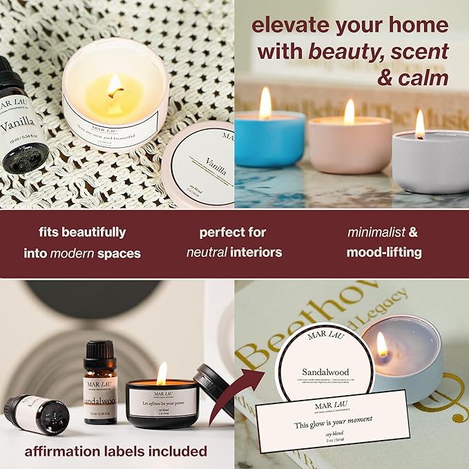 Mar Lau Soy Candle Making Kit for Adults – Complete Candle Making Supplies with Wax Melting Pot, Candle Wax for Candle Making, Craft Kits for Adults Women, Spa Fragrance Oils, Metal Tins & Tools
