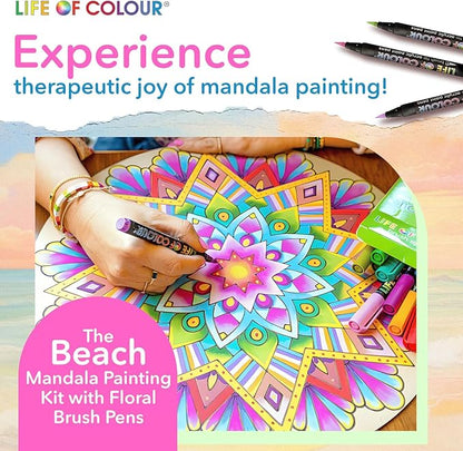 Life of Colour Mandala Painting Kit - Extra Large 15" Color Your Own Beach Engraved Board with 12 Acrylic Paint Pens - Restorative Mandala Art Meets Dramatic Wall Décor, Big 15+ Inch Size