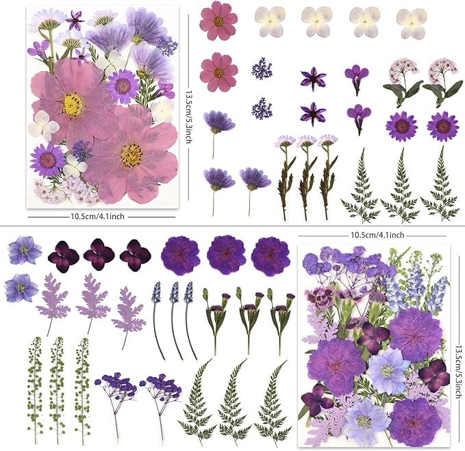 100P Purple Pressed Flowers – Real Dried Flowers for Crafts in Rich Violet Tones, Ideal for Resin Art, DIY Projects, Jewelry & Candle Making – Tweezers Included