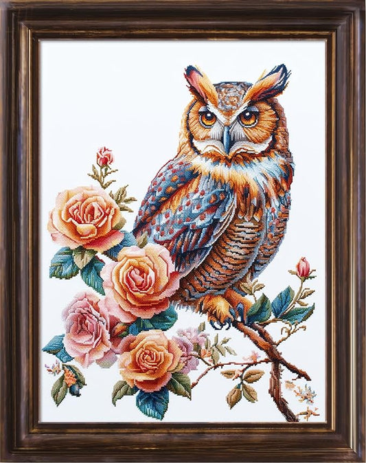 Leczany Cross Stitch Patterns Stamped Kit for Beginners | Embroidery Supplies DIY Craft Kit Needlepoint for Adults Starter | 11CT, 3 Strands | Owls on Flower Branches 15.8x20.9 inches