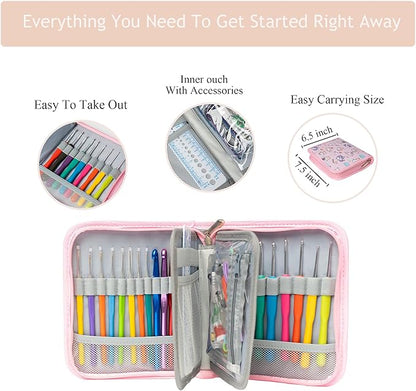 SHAXANO Crochet Hooks Kit with Case, 95-Piece, Ergonomic Crochet Needles Weave Yarn Kits DIY Hand Knitting Art Tools for Beginners and Experienced Crochet Lovers