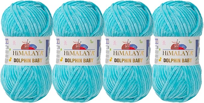 4 Skein/Pack Himalaya Dolphin Baby Chenille Yarn, Each Ball 100 gr (3.5 oz), 120 m (132 Yards), 100% Polyester, Super Bulky Baby Blanket Velvet Amigurumi Yarn, 80335 - Turquoise