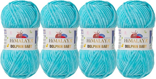 4 Skein/Pack Himalaya Dolphin Baby Chenille Yarn, Each Ball 100 gr (3.5 oz), 120 m (132 Yards), 100% Polyester, Super Bulky Baby Blanket Velvet Amigurumi Yarn, 80335 - Turquoise