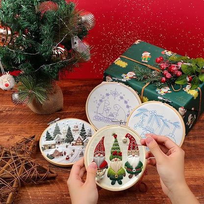 Christmas Embroidery Kit, DIY Hand Embroidery Kit, Beginner Embroidery Kit for Adults, Embroidery Christmas Ornament Kits (A)