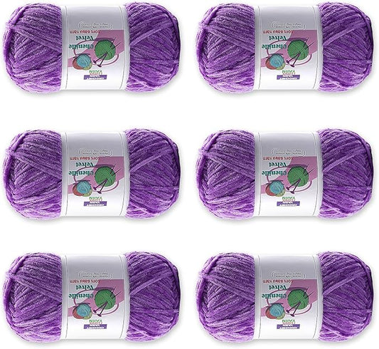 6 Skeins Soft Fluffy Velvet Yarn, Chenille Chunky for Hand Knitting and Crocheting DIY Craft, Amigurumi Crochet Yarns（6×196.8yds, 6×3.5oz） (Purple)