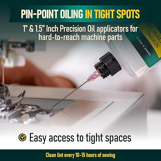 Lange & König 3.4 Oz Sewing Machine Oil Set Including 1" & 1.5" Precision Oil Applicators & 5X Specialized Deep Cleaning Brushes - Sewing Supplies, Sewing Products (Crystal Clear)