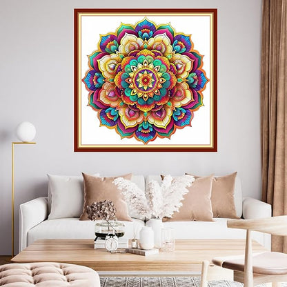 Funchey Stamped Cross Stitch Kits, DIY Cross Stitch Pattern for Adults Beginners Needlepoint Kits Embroidery Kit Arts and Crafts 11CT&Colorful Mandala 18x18 inchs