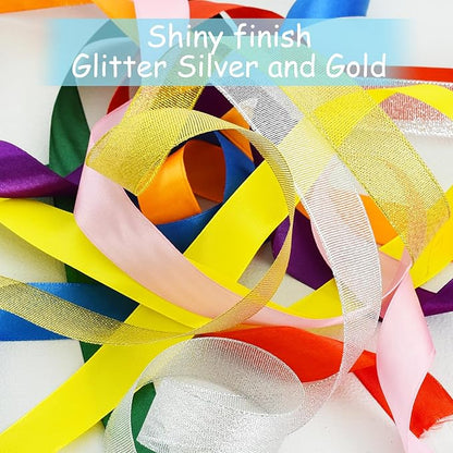 TONIFUL 12 Colors 1 Inch x 60yds Satin Ribbon Rolls Solid Color Fabric Ribbons for Gift Wrapping Invitation Floral Bouquet Hair Bows Craft Party Wedding Birthday Christmas Decoration (5yd/Roll)