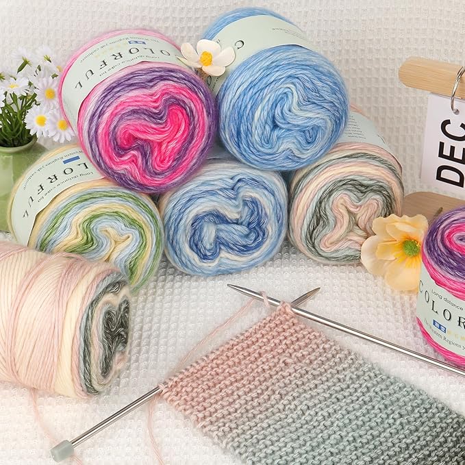 Aeelike Cake Yarn for Crocheting, 3 Skeins Gradient Yarn 100g (3.52 oz) 245m (267 Yards) # 3 Light Weight, Soft Ombré Yarns Fairyland Yarns Rainbow for Making Colorful Crafts, Mint Green Gradient