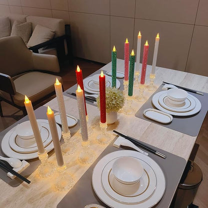 Flameless LED Taper Candles wish Illuminated Holder - Glass Candle Holder, Remote Timer 2AA Battery Operated 500 Hours for Thanksgiving/Xmas Decor, Wedding Centerpiece (Crystallized-Brilliant, 2 Pack)