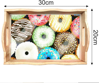 FGbaby DIY 5D Donut Diamond Painting Wood Serving Tray with Handles Diamond Art Decorative Serving Trays Wooden Tray for Breakfast in Bed, Patio, BBQ, Coffee Table, Party –Great for Lap & Couch