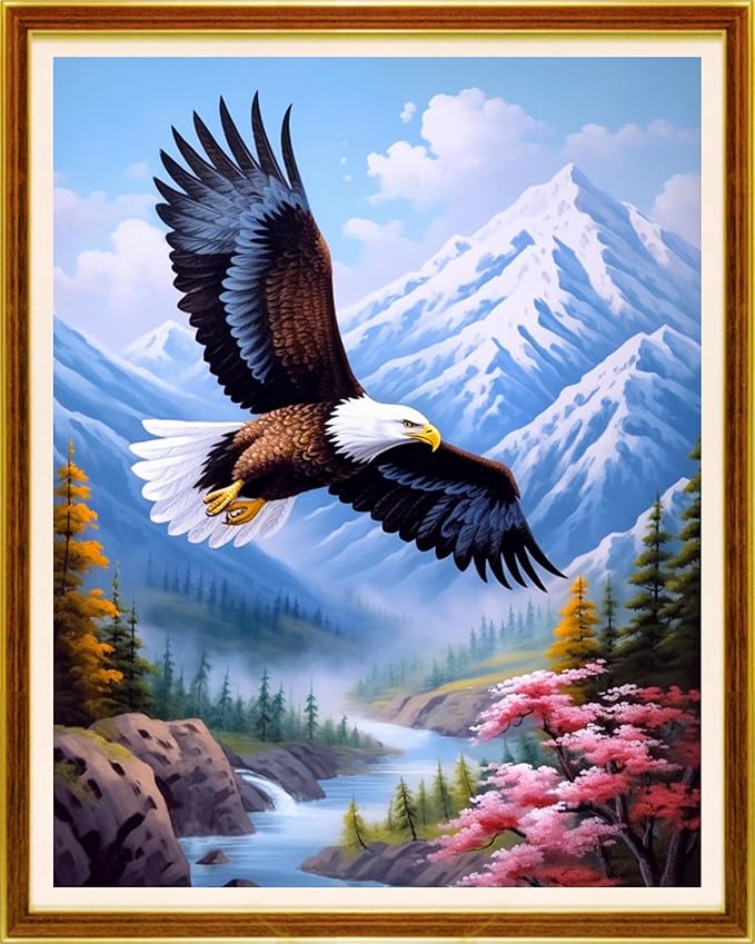 Joycasa Stamped Cross Stitch Kits for Beginners Full Range of Cross Stitching 11 CT Printed Cross Stitch Kit for Adults Cross-Stitch Patterns Needlepoint Kits-Eagle Mountains and Rivers 16x20 inch