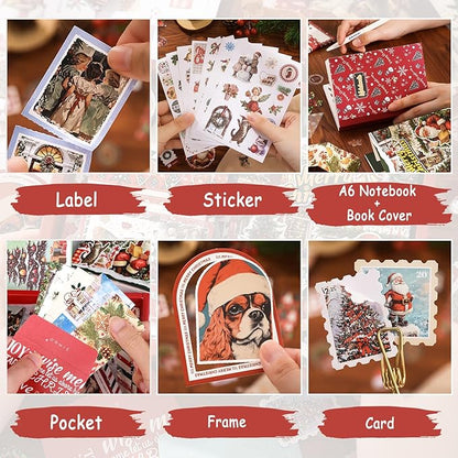 Draupnir Christmas Scrapbooking Supplies Kit,New Year Festival Aesthetic Scrapbook Stickers Kit for Junk Journal,Stationery,Bullet A6 Grid Notebook DIY Scrapbook Craft Christmas Gift